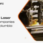 Pine Hill MFG banner: Top 5 tube laser cutting companies in British Columbia, with a CNC tube laser cutting a metal pipe